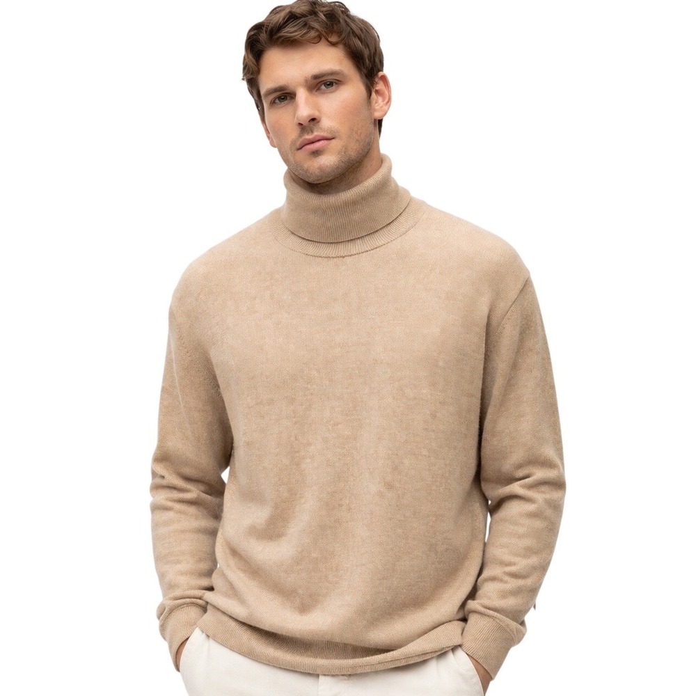 Banana Republic Beige Knit Turtleneck Sweater Mens L Lightweight‎ Soft NWT
